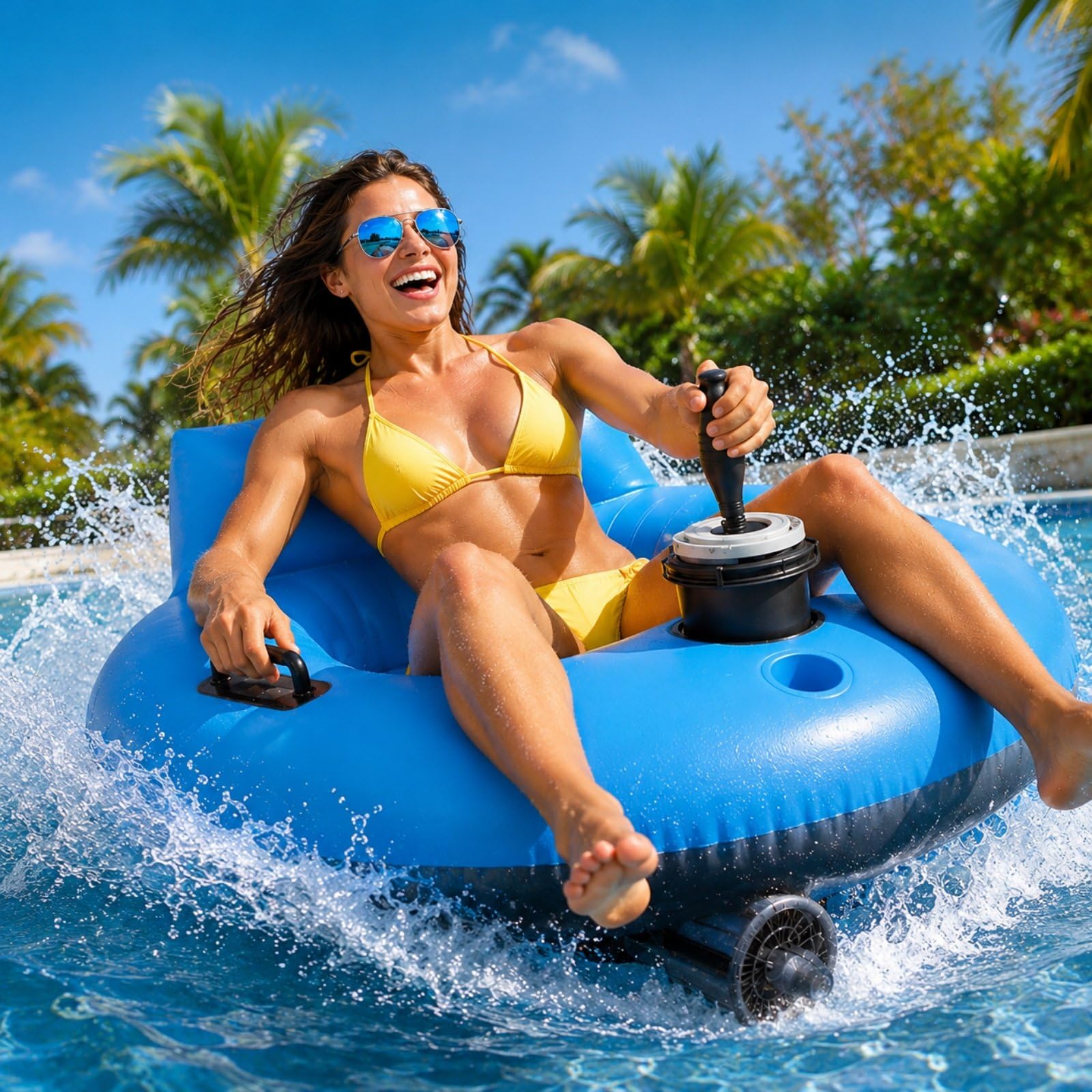 HCAUYNN Inflatable Motorised Pool Float, 35 in/s Drive, Ergonomic Backrest