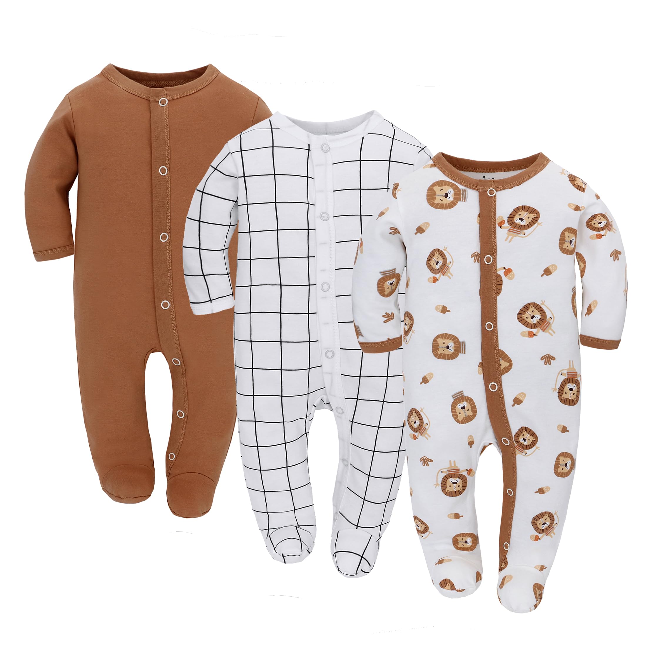 3PCS Baby Schlafstrampler Babychlafanzug Babyschlafsack Baumwolle mit Füßen mit knöpfen Gr. 56 62 68 für Junge Mädchen Neugborenen