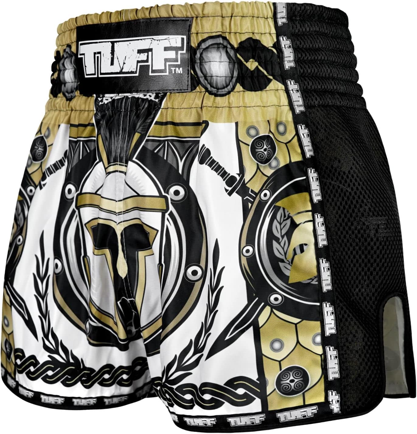 Tuff Sport Retro Muay Thai Shorts Boxing Shorts Classic Slim Cut MMA Kickboxing Workout Set Clothing Training (M, TUF-MSC110-WHT)