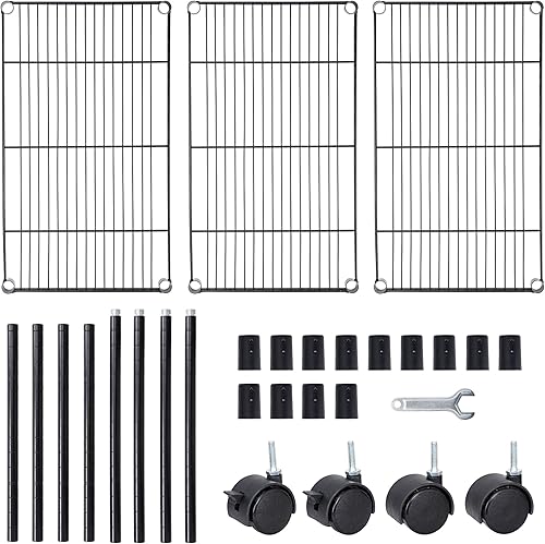 Miniatura 8 de ZenStyle Estantería ajustable de 3 niveles, estante de alambre de acero de grado comercial con ruedas de 3 pulgadas, estantes cromados de