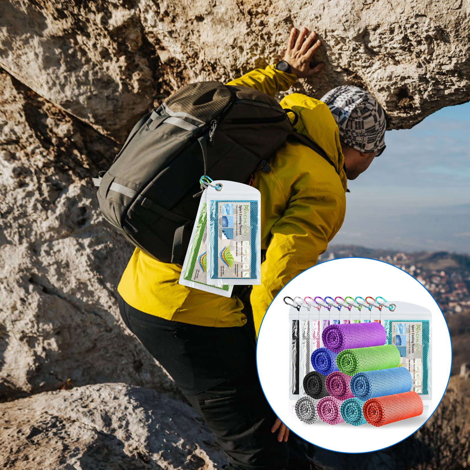 Asciugamano Rinfrescante Sukeen - 2 Pezzi 100x30 Cm, In Microfibra, Per Sport E Fitness - Con Moschettone Per Zaino - Foto 1