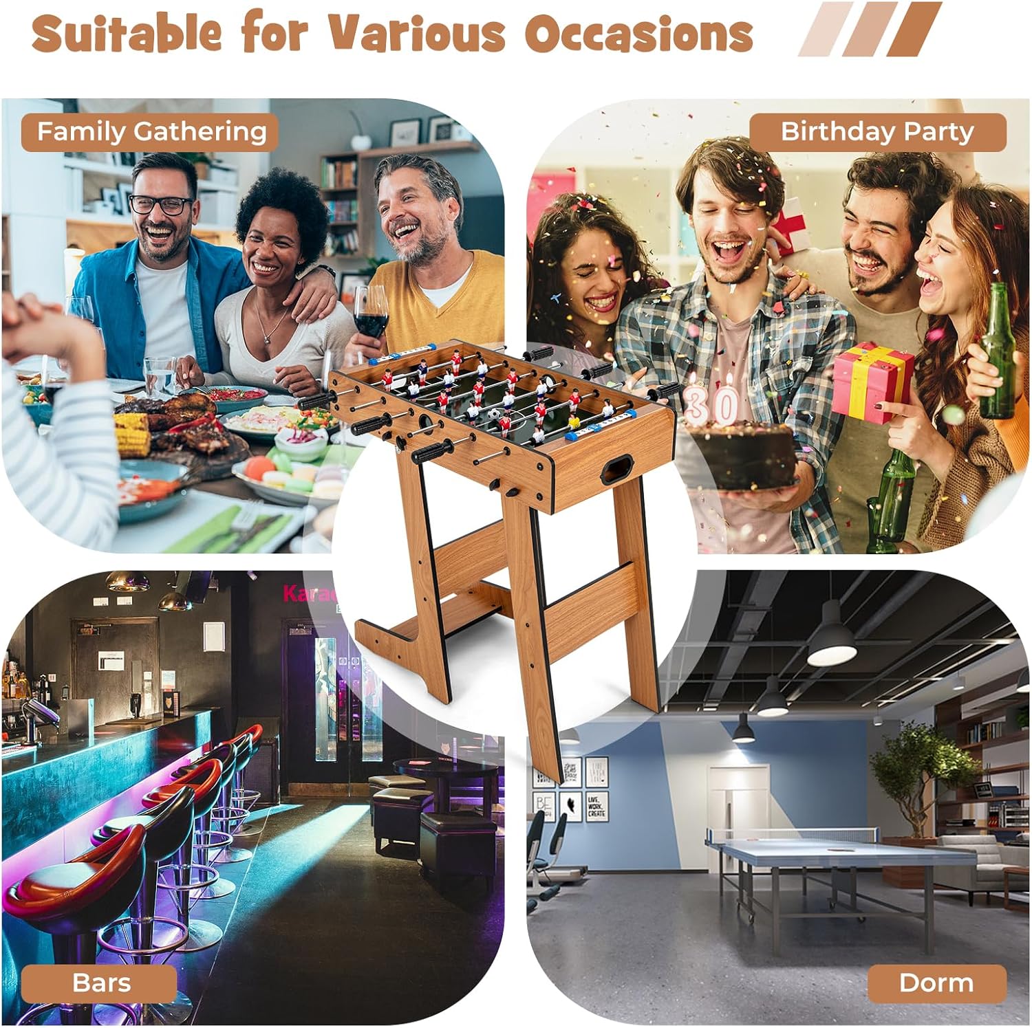 GYMAX Folding Foosball Table, Freestanding Soccer Game Table with 2 Balls for Family, Home, Game Room Teens Adult