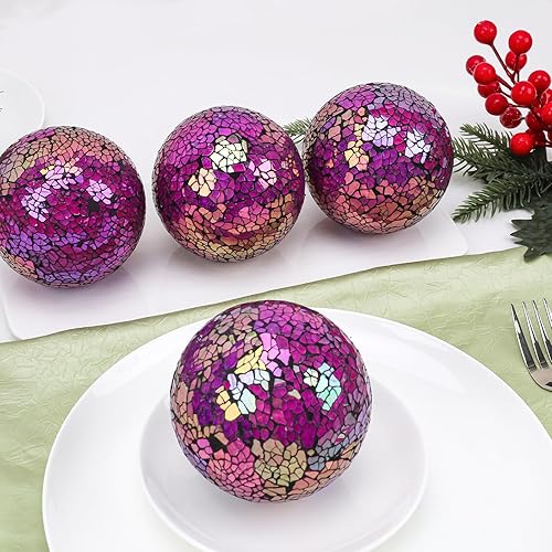 Miniatura 6 de Bolas redondas de mosaico de vidrio, 3 piezas de 3.34 pulgadas, orbes agrietados de 3.34 pulgadas, centro de mesa, jarrones, decoración de boda,
