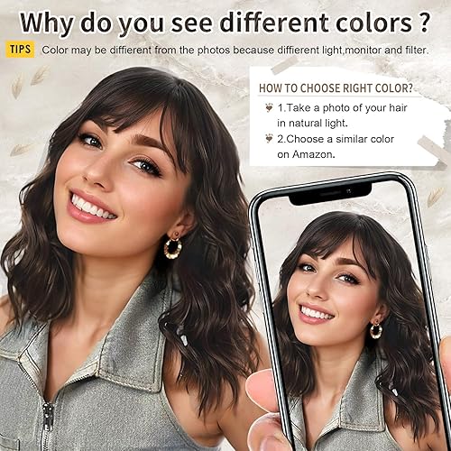 Miniatura 6 de AISI HAIR Peluca sintética rizada y ondulada de color marrón natural con flequillo para mujer, 21-23 pulgadas