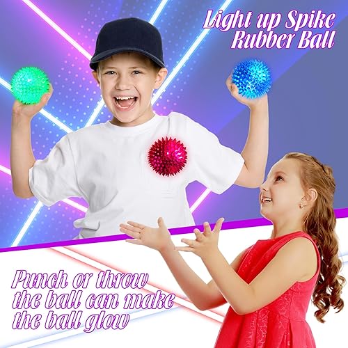 Miniatura 4 de Liliful Large LED Rubber Ball 3.4 Inch Light up Spiky Ball Flashing Lights Holiday Toy Blinking Sensory Bouncy Flash Stress Ball for Adults, Pets,