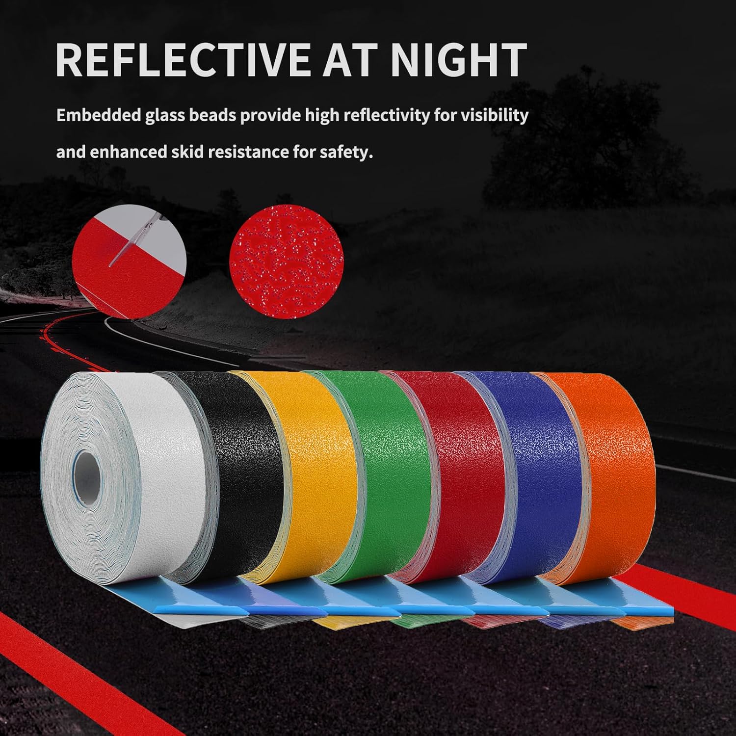 Reflective Pavement Marking Tape Slip-Resistant and Durable, Heavy-Duty Rubber Base for Outdoor Applications, Perfect for Driveways, Walkways, and Parking Areas (Red, 3 Inch X 36 Feet)