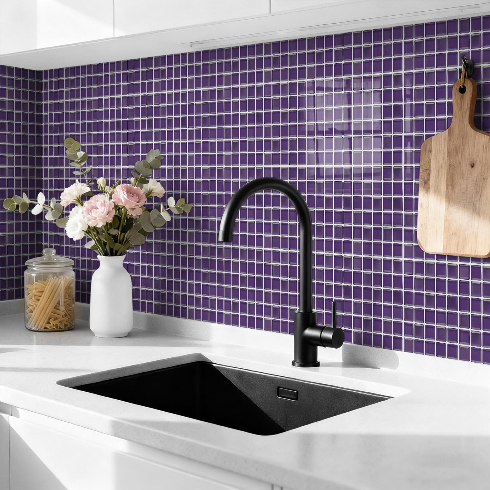 LMYSXAOZ Stick on Tiles 17x23CM Purple Tile Stickers Transfers for Bathroom Kitchen,Peel and Wall Self Adhesive Vinyl Waterproof Oil Proof Home Decor