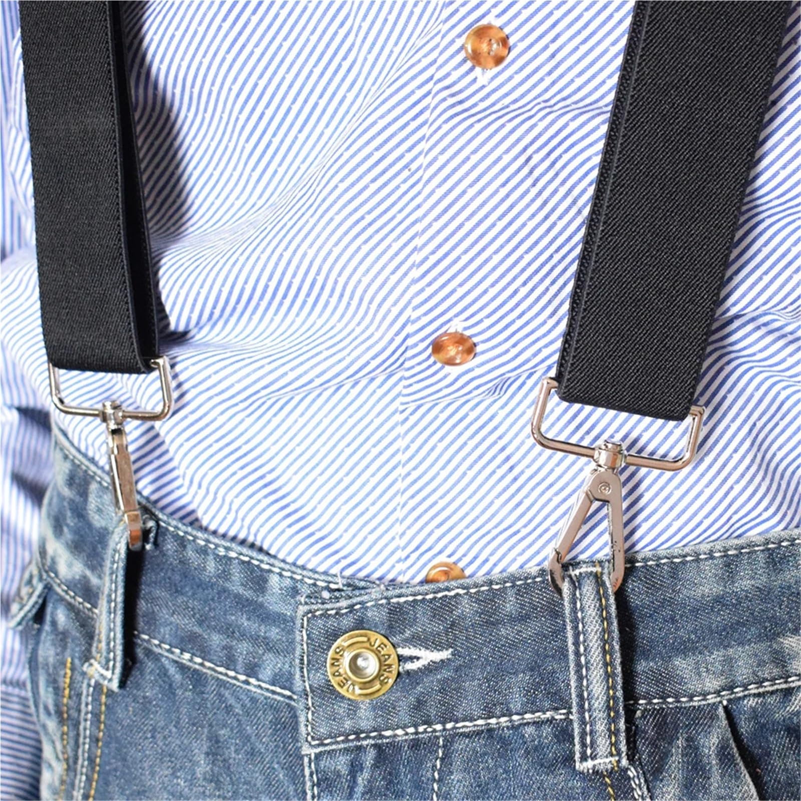 Lot de 2 bretelles for homme, 3,5 cm, dos croisé, 4 crochets pivotants en métal, élastiques réglables for pantalon Pour Pantalon