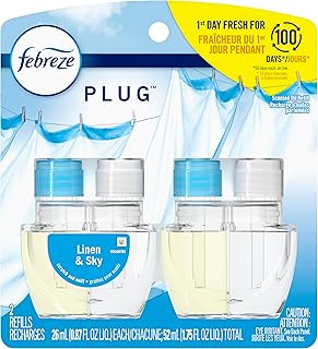 Febreze Odor-Fighting Fade Defy PLUG Air Freshener Refill, Linen & Sky, (2) .87 fl. oz. Oil Refills