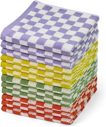 Miniatura 9 de Paños de lavado de algodón a cuadros, 4 unidades, 4 colores, paños de baño para cara y cuerpo, toallas de limpieza diaria de 13 x 13 pulgadas