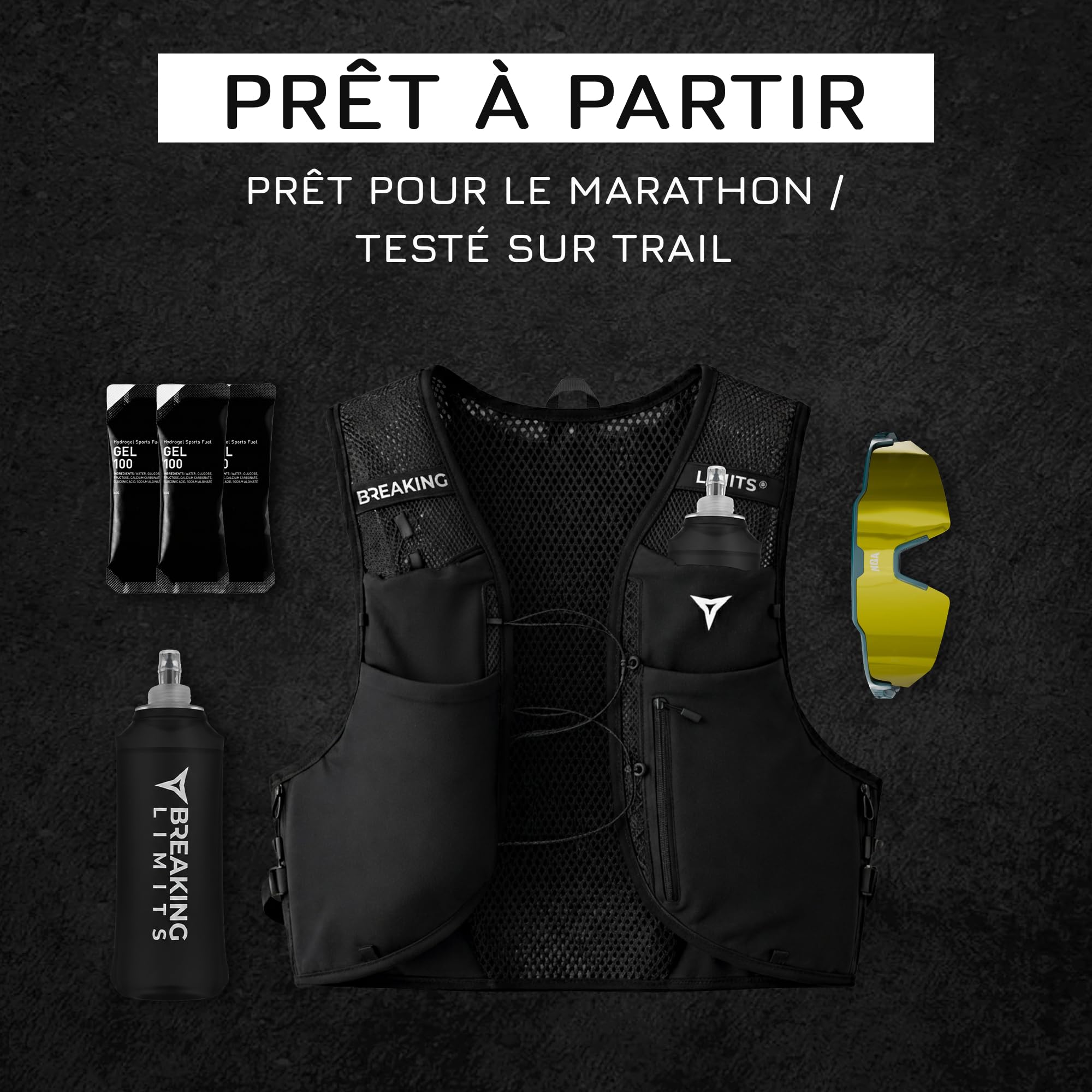 Gilet de course pour homme et femme ultra léger - Gilet de course avec gourde de 500 ml - Gilet d'hydratation pour la course à pied - Sac à dos de course