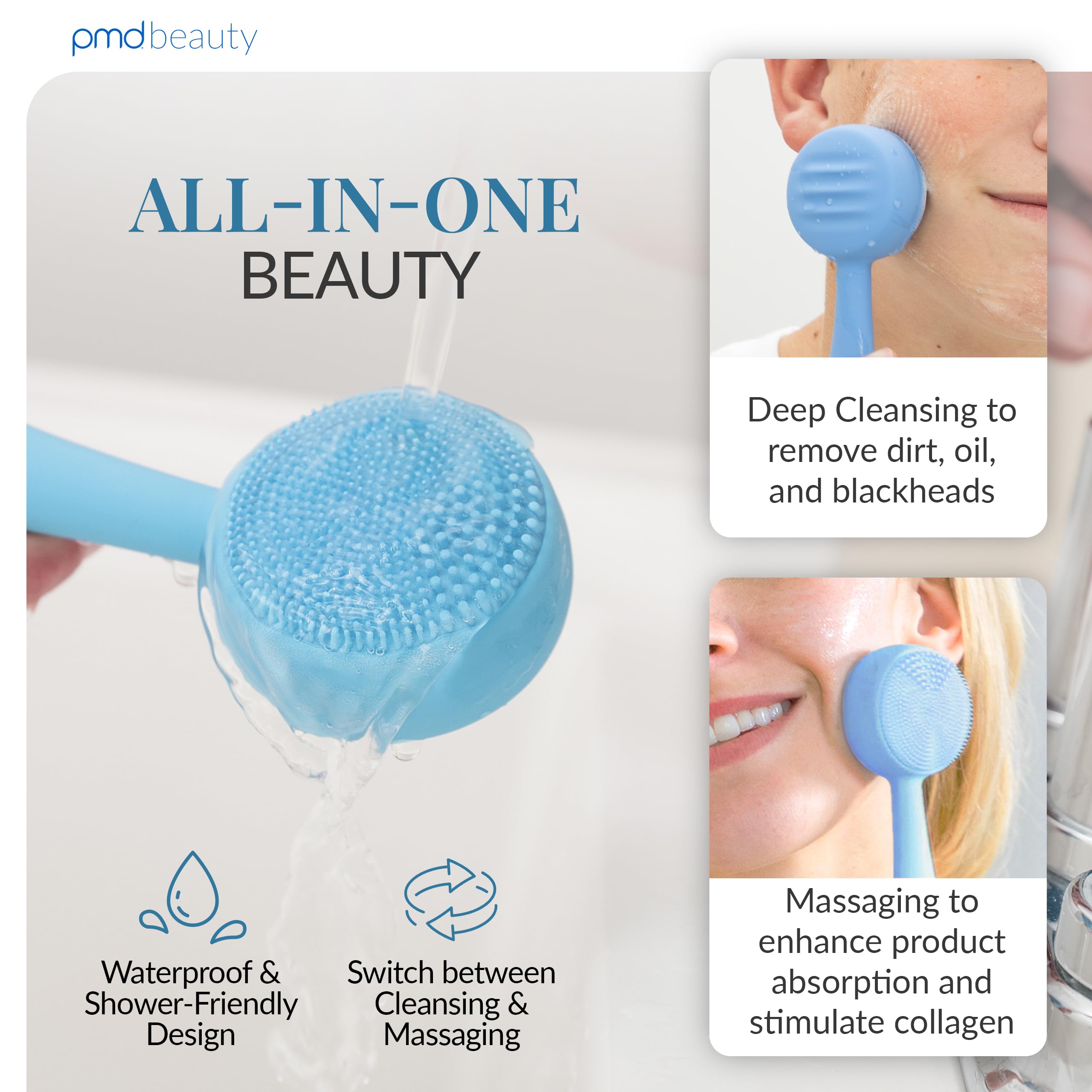 PMD Clean - Smart Facial Cleansing Device with Silicone Brush & Anti-Aging Massager - Waterproof - SonicGlow Vibration Technology - Clear Pores and Blackheads - Lift, Firm, and Tone Skin view 3
