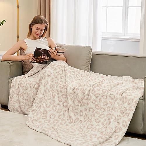 Miniatura 8 de Qeils Manta para sofá, manta con estampado de leopardo, manta de punto súper suave, cálida y acogedora manta reversible para silla mecedora, manta