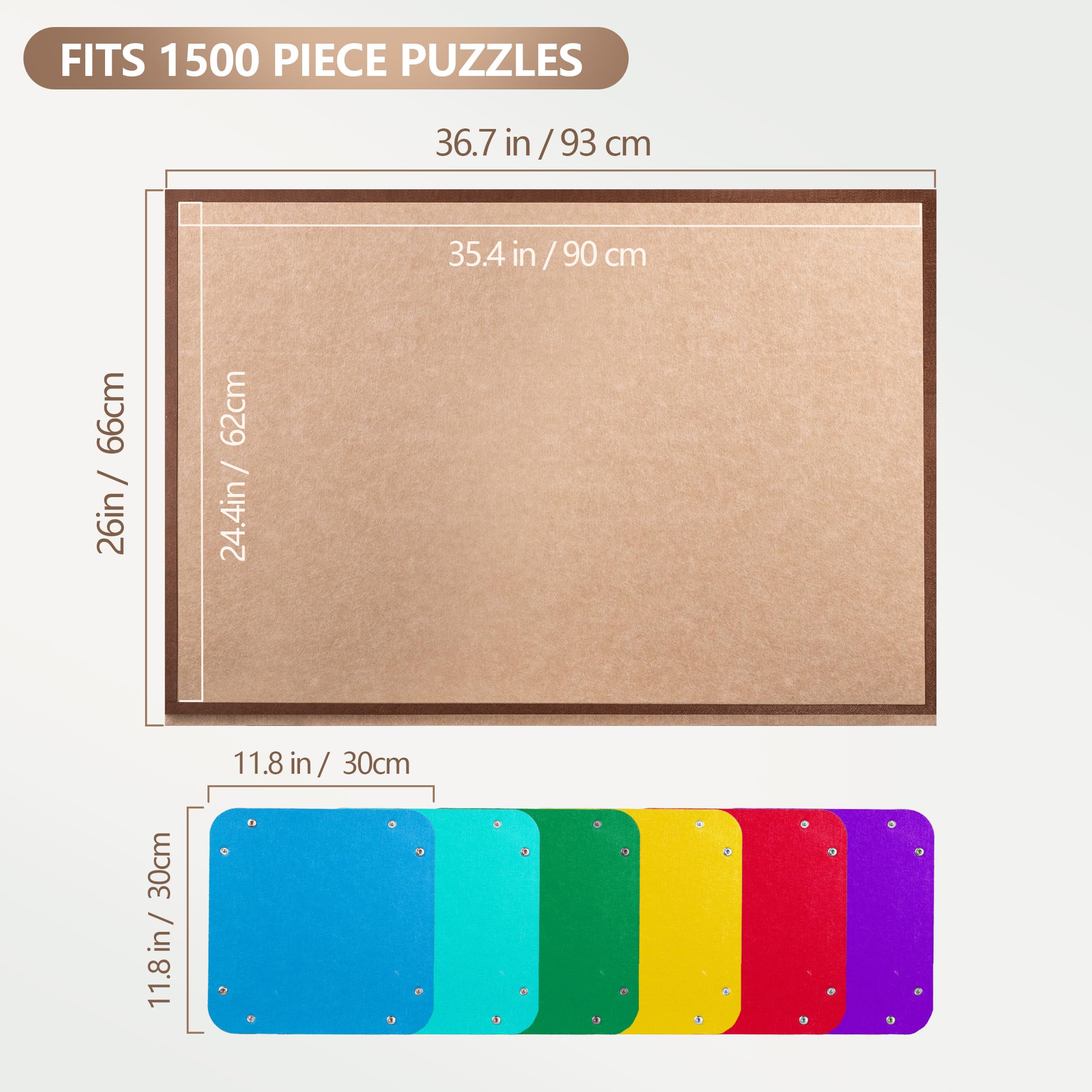 Kippbares Puzzlebrett mit 2-in-1-Ständer und Abdeckung, Leichter Filz-Puzzleaufbewahrungstisch mit 3-Fach verstellbarem Winkel, 6 Puzzlesortierfächern für Puzzlespiele mit bis zu 1500 Teilen