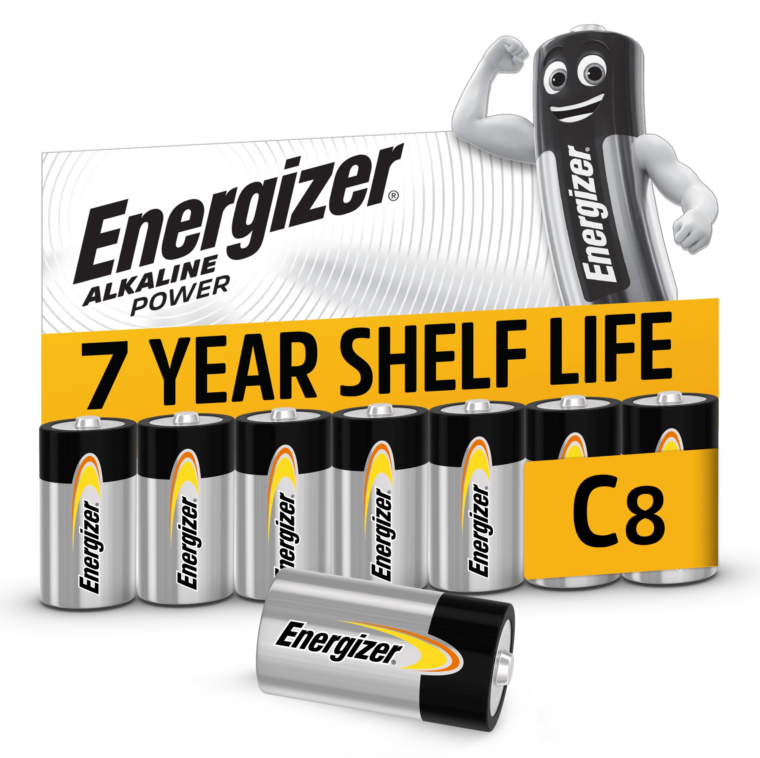 Energizer Alkaline Power - C Batteries (8 Pack) - 1.5V Battery - Long Lasting Po