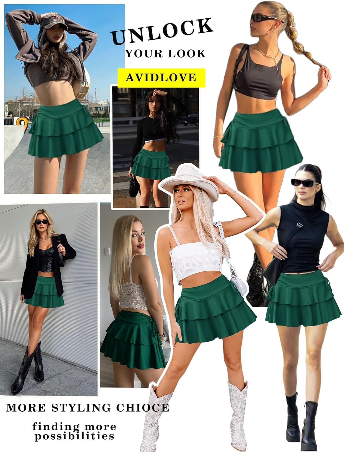 Avidlove Mini Skirts for Women Casual Micro Y2K Pleated Skirt Layered Ruffle Short Skirts Cheer Skirt Cosplay Outfits S-XXL - Image 2