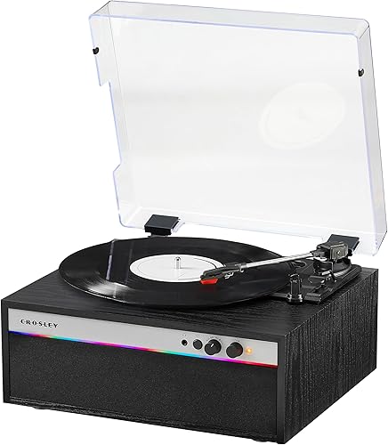 Miniatura 10 de Crosley CR6048A-BK - Reproductor de discos de vinilo con Bluetooth estroboscópico con sincronización de música, luces LED que cambian de color,