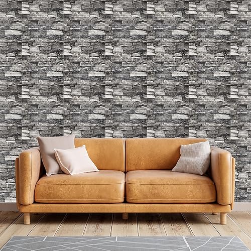 Miniatura 5 de uxcell Paneles de pared 3D para despegar y pegar, 30 piezas de papel tapiz de ladrillo de espuma para dormitorio, panel de pared de piedra