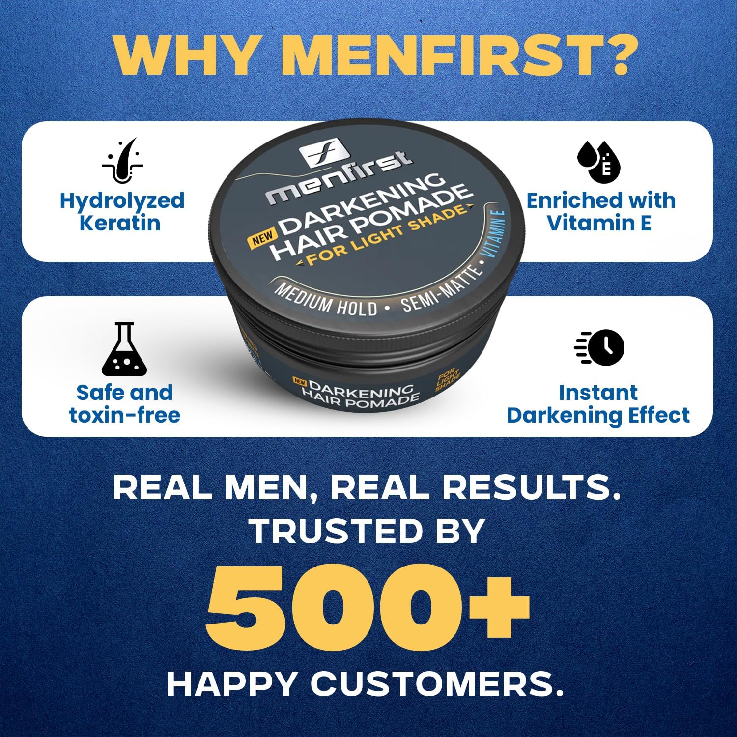 MENFIRST Darkening Hair Pomade For Men | Black Pomade Temporarily Blends Grays | Water-Based Pomade| Medium Hold - 3 oz
