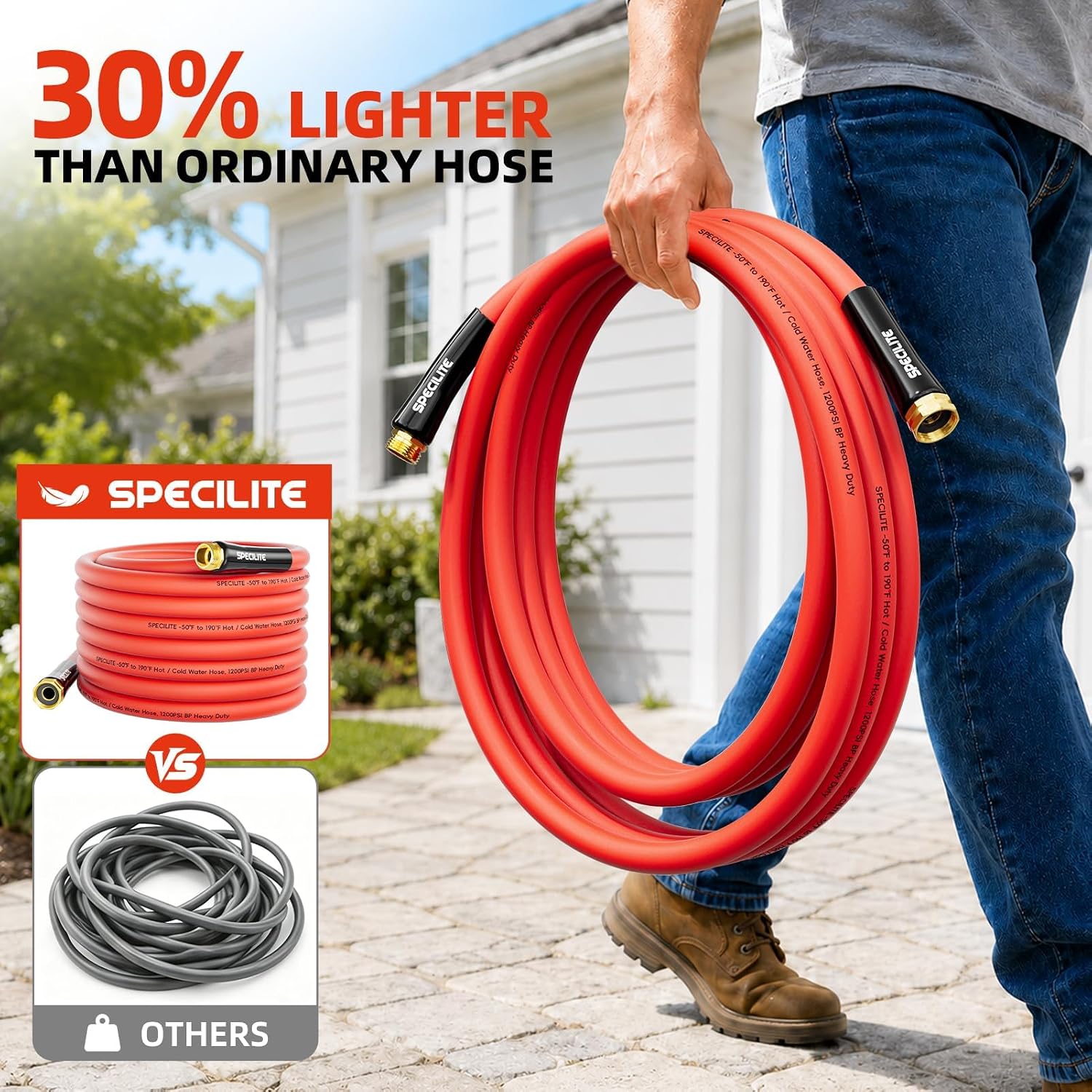 SPECILITE 5-layer 5/8" Hot/Cold Garden Water Hose 50ft, Burst 1200psi photo 8