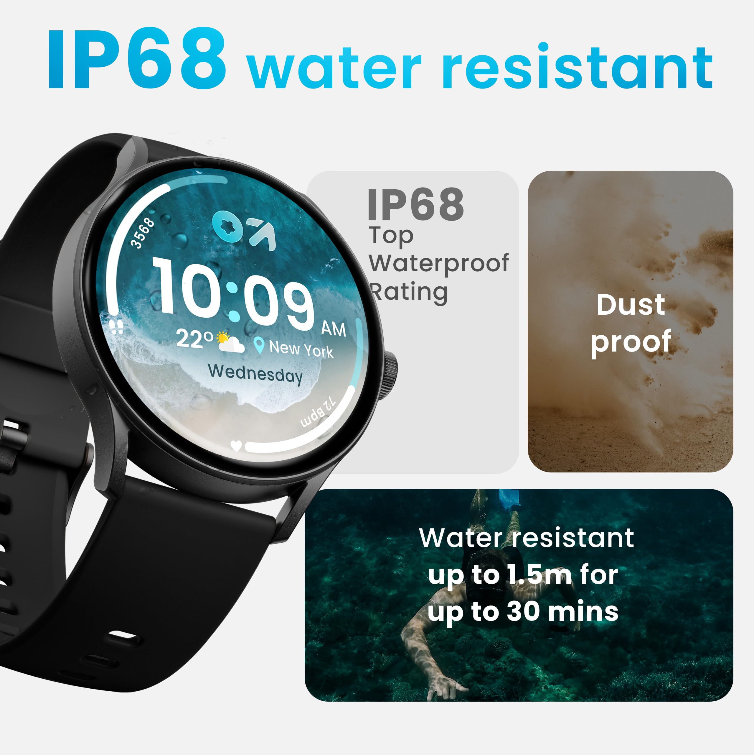 Boult Rover Pro Smart Watch 3.0 cm AMOLED, połączenia Bluetooth, IP68, ramka ze stopu cynku, jasność 1000 nitów, asystent głosowy AI, monitorowanie SpO2, smartwatch z trybem sportowym 120+ (Ash Black)