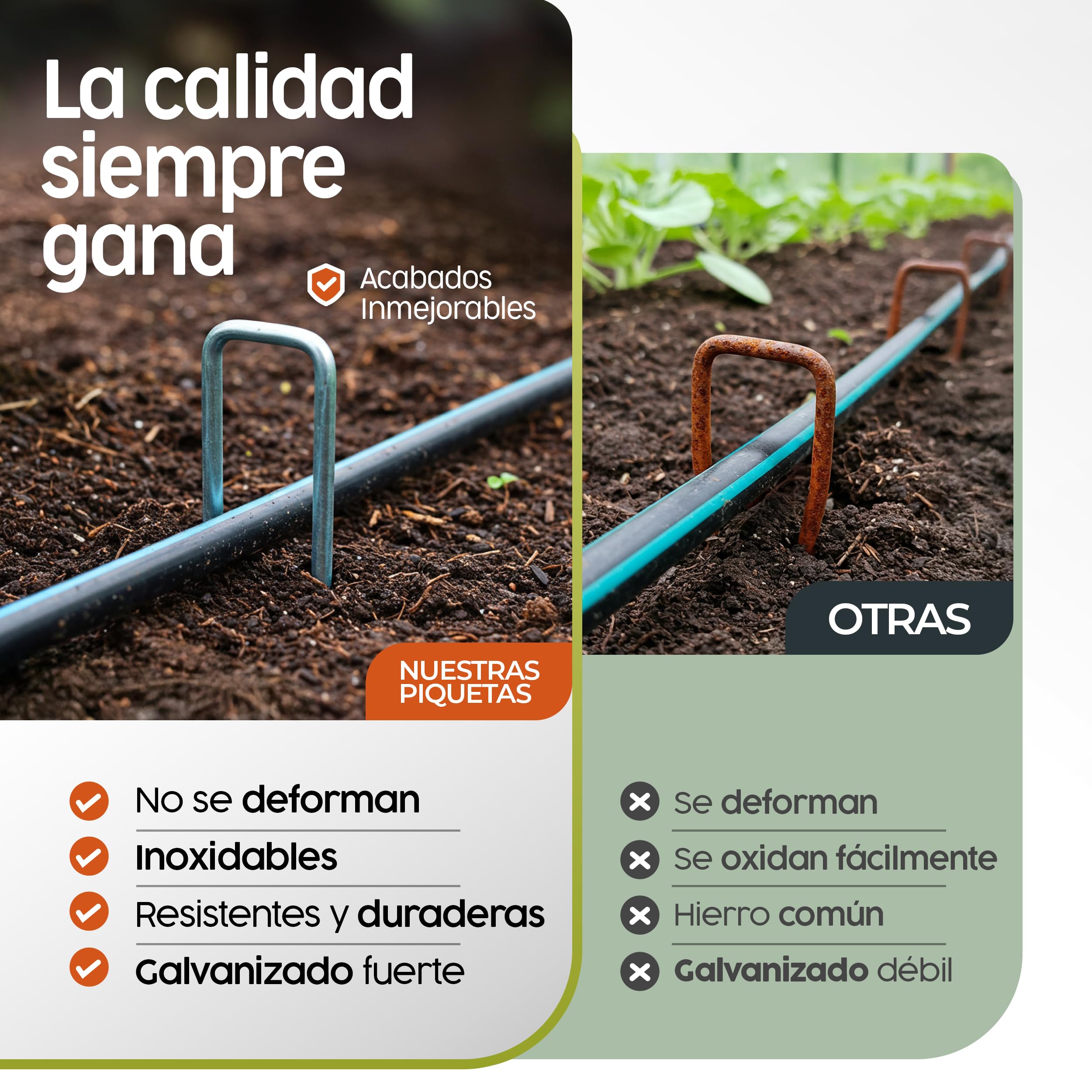 PORTENTUM Grapas Césped Artificial 50 Uds + 8 Arandelas – Piquetas Camping Suelo Duro – Estacas para Tomateras – Grapas Malla Antihierbas – 150 mm Alto – Ancho Ajustable – 3 mm Grosor