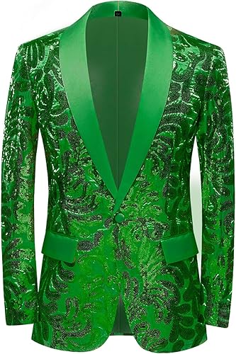Chaqueta de esmoquin de lentejuelas brillantes para hombre, con un botón, para cena, graduación, fiesta, boda