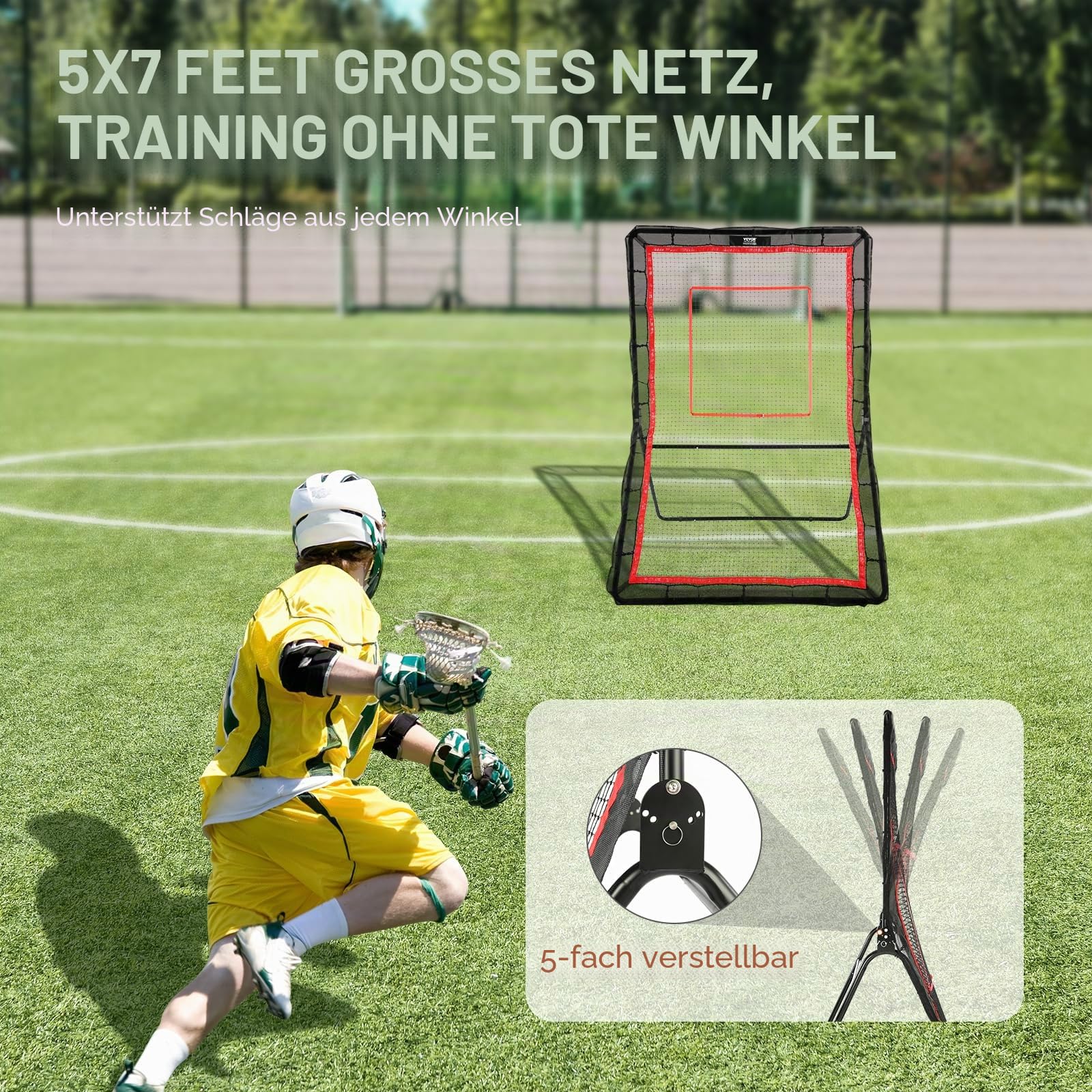 VEVOR Lacrosse-Rebounder für den Hinterhof, 1,5 x 2,1 m großes Volleyball-Rücksprungnetz, Pitchback-Throwback-Baseball-Softball-Return-Trainingsbildschirm, verstellbarer Winkel, Schießübungs-Trainings