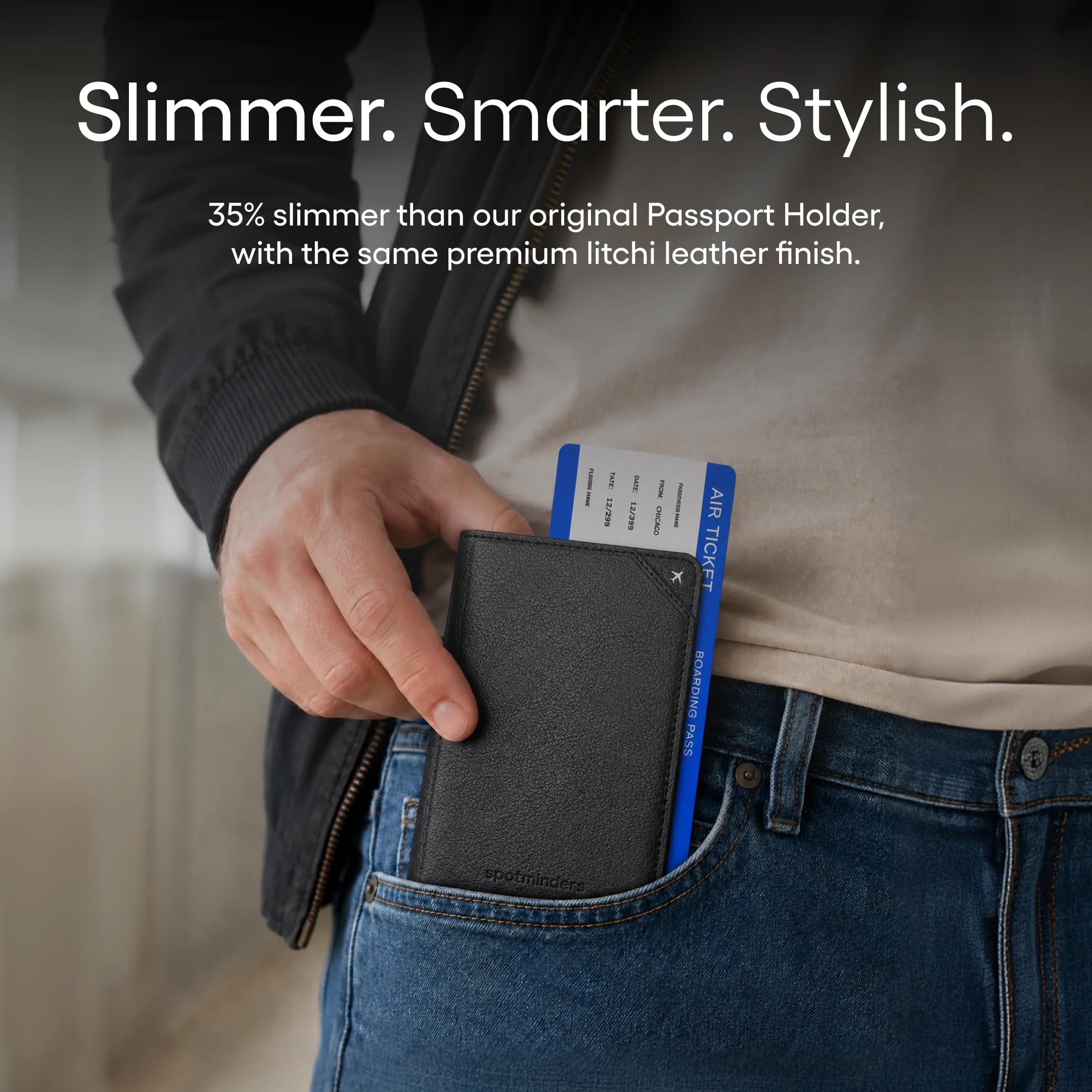 Apple MFi zertifizierte Trackable Reisepasshülle für Reisen (nur iOS), funktioniert mit Apple Find My, wiederaufladbare Reisepasshülle Air, 3 Jahre Akkulaufzeit, schwarz, RFID-blockierend