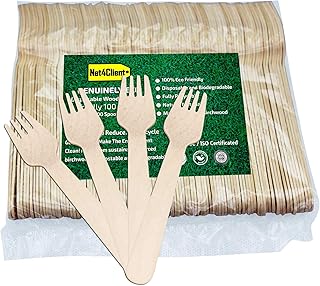 Net4Client 100 x Forchette Monouso in Legno Posate Monouso Articoli da Tavola Ecologici Stoviglie Monouso Posate Biodegradabili Eco-compatibili e Compostabili