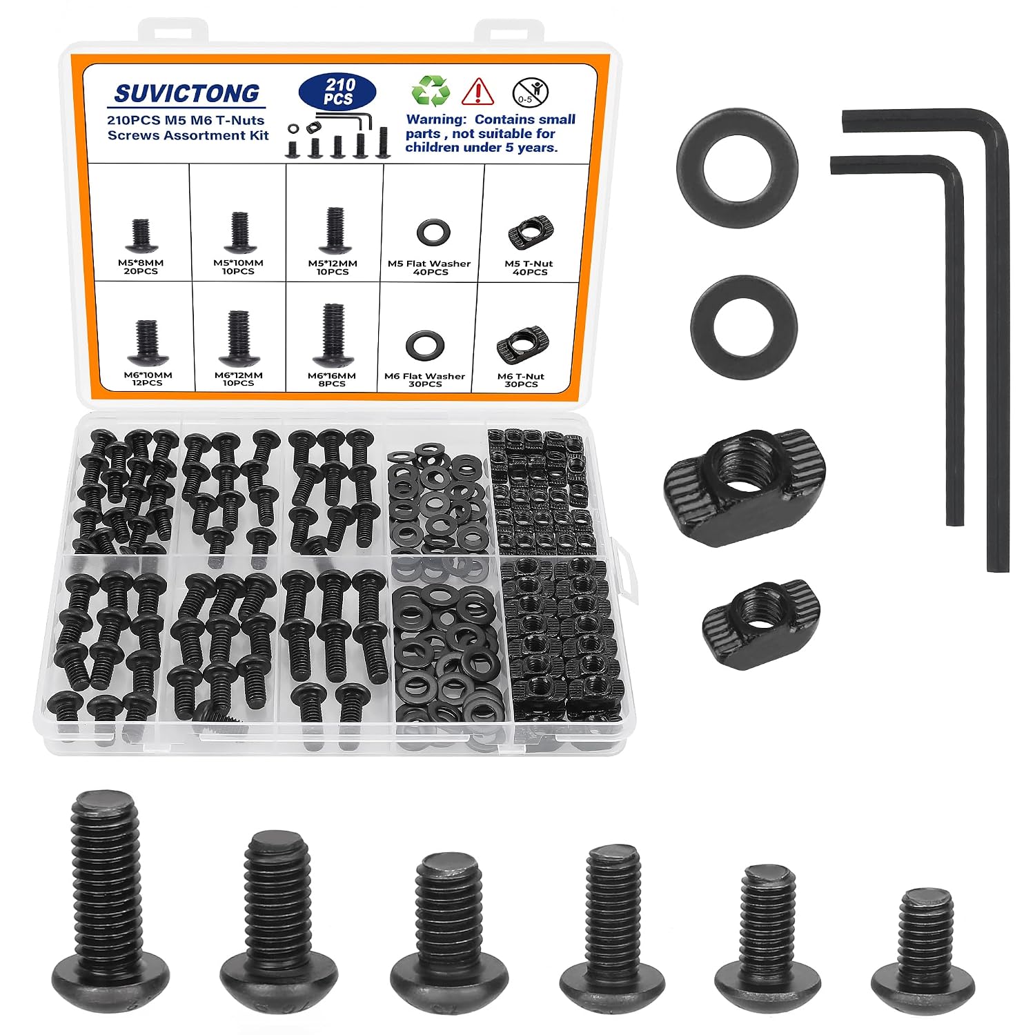 296pcs M3 M4 M5 T-Nuts Screws Assortment Kit for Aluminum Extrusion Hardware