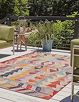 Vista 1 de Unique Loom Outdoor Modern Collection - Alfombra rectangular de 5 pies 3 pulgadas x 8 pies, color multicolor y burdeos