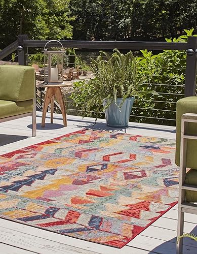 Unique Loom Outdoor Modern Collection - Alfombra rectangular de 2 pies x 3 pies 1 pulgada, multicolor y borgoña