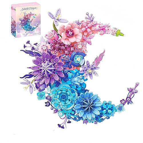 Moon Flower Brick Building Set for Adults - 977pcs Creative Wall Art Block Kit, Unique Gift for Her/Him, Botanical Collection DIY Craft Kit (Pink Moon Flower) - Pink Moon Flower