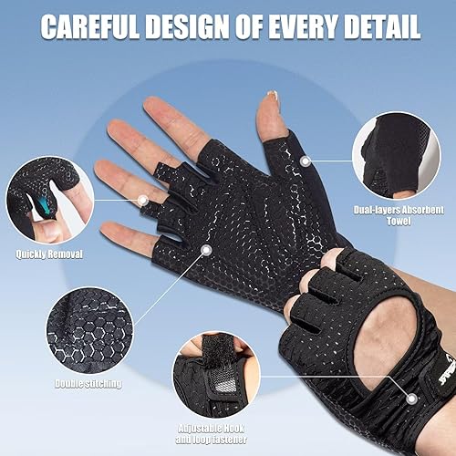 Miniatura 7 de RIGWARL Guantes de entrenamiento, guantes de fitness ligeros con protección completa de la palma y excelente agarre para hombres y mujeres, guantes