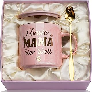 Muttertagsgeschenke für Mama, Geburtstagsgeschenk für Mama, Muttertag Mama Geschenk - Beste Mam-a der Welt Tasse, Idee Muttertag Geschenk 14oz Marmor Mutter Becher mit Goldaufdruck, Deckel Löffel