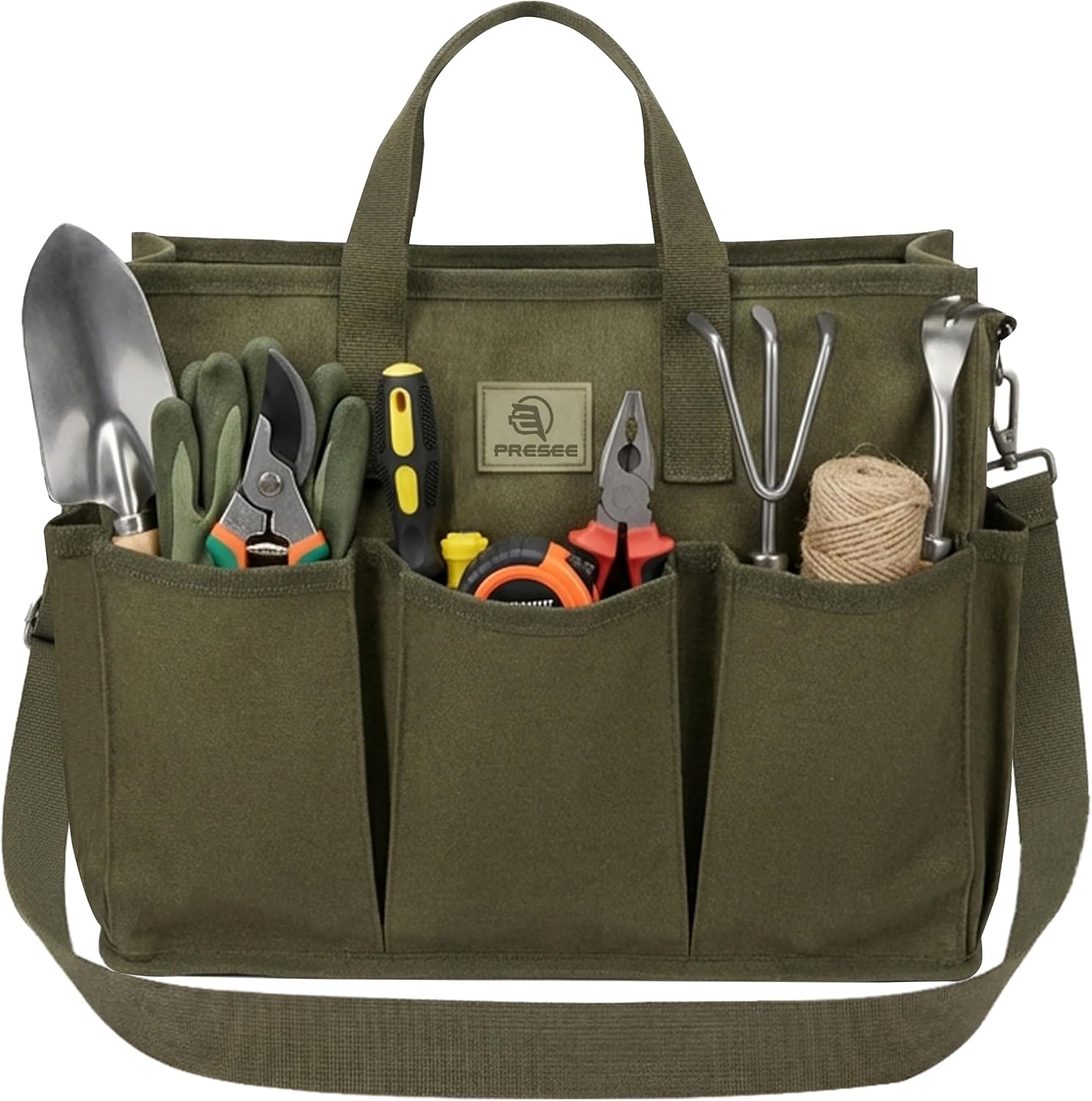 Garden Tool Bag, 9-Pocket Gardening Organizer Tote with Shoulder Strap, Heavy Duty Green Tool Bag