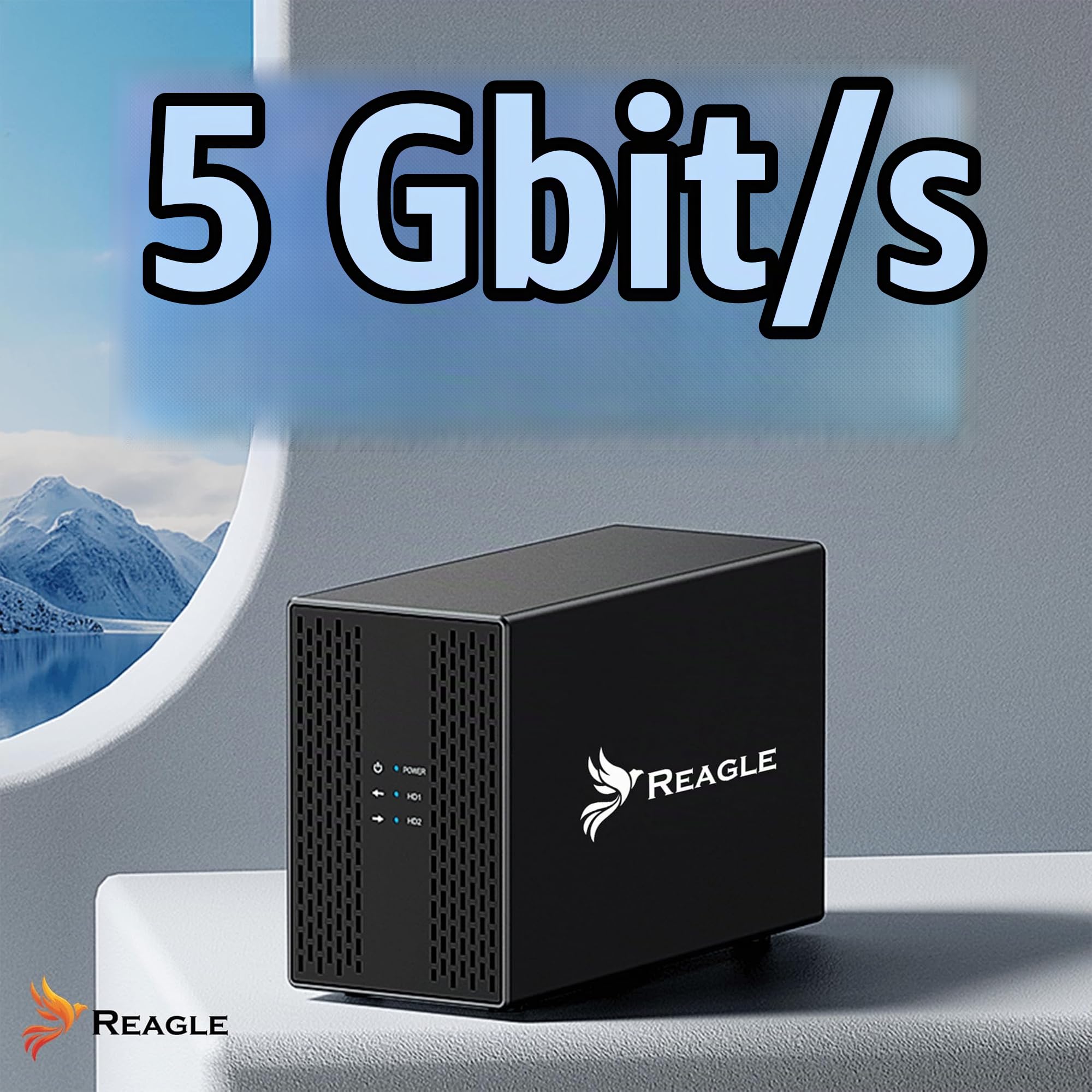 REAGLE Festplattengehäuse RAID JBOD PM 2,5 Zoll 2X 3.5 Zoll, SATA III USB 3.2 HDD-Gehäuse SSD III, 40TB, UASP und Trim Unterstützen, 12 V/ 3A 36W Netzteil, Festplatte Gehäuse