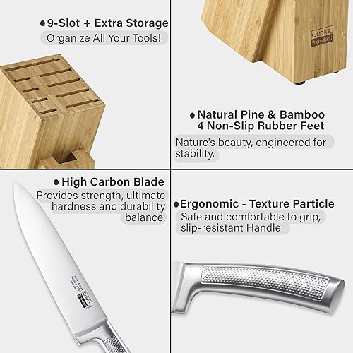 Miniatura 3 de Cooks Standard Juego de cuchillos de cocina con bloque de 6 piezas, hoja alemana de alto carbono de forja de acero inoxidable con bloque de