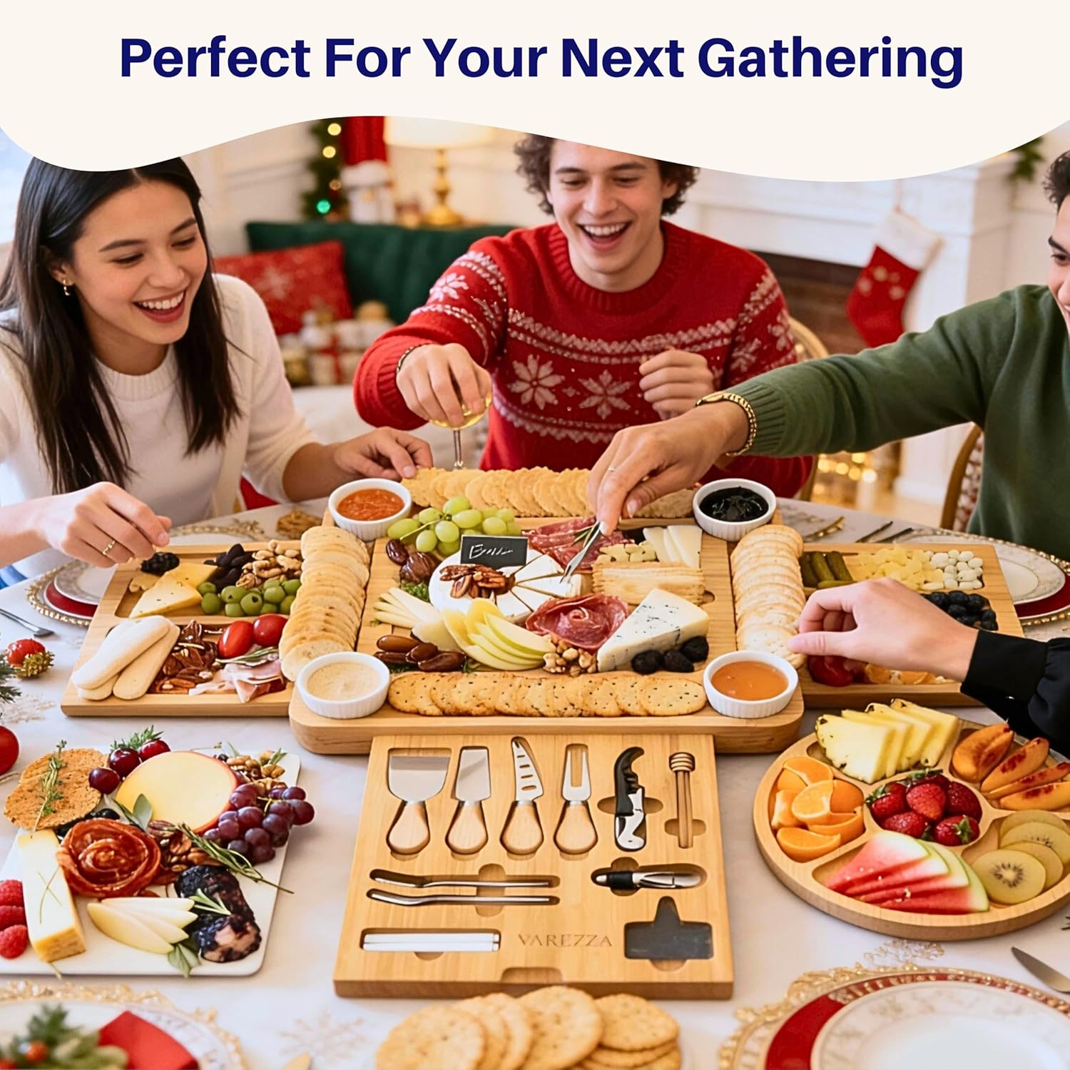 Extra Large Charcuterie Boards Gift Set: Marble Bamboo Cheese Board Set- Unique for Mom, 23 Entertaining Accessories, Christmas, Wedding Gifts for Couple, House Warming Gifts Home - Image 4