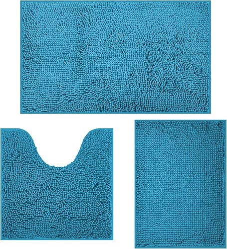Juego de 3 alfombras de baño de felpilla de lujo, antideslizantes, con respaldo de PVC suave, alfombra absorbente de agua de 1 pulgada, alfombra de
