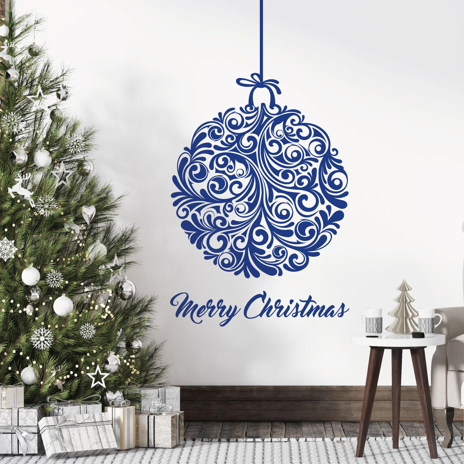 Christmas Tree Swirl Ball - Merry Christmas Wall Sticker [Ball] [Mid Blue]