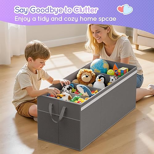 Miniatura 7 de Lewondr Organizador de almacenamiento de juguetes extra grande de 160 litros con tapa, caja de juguetes plegable resistente de 40 x 16 x 16