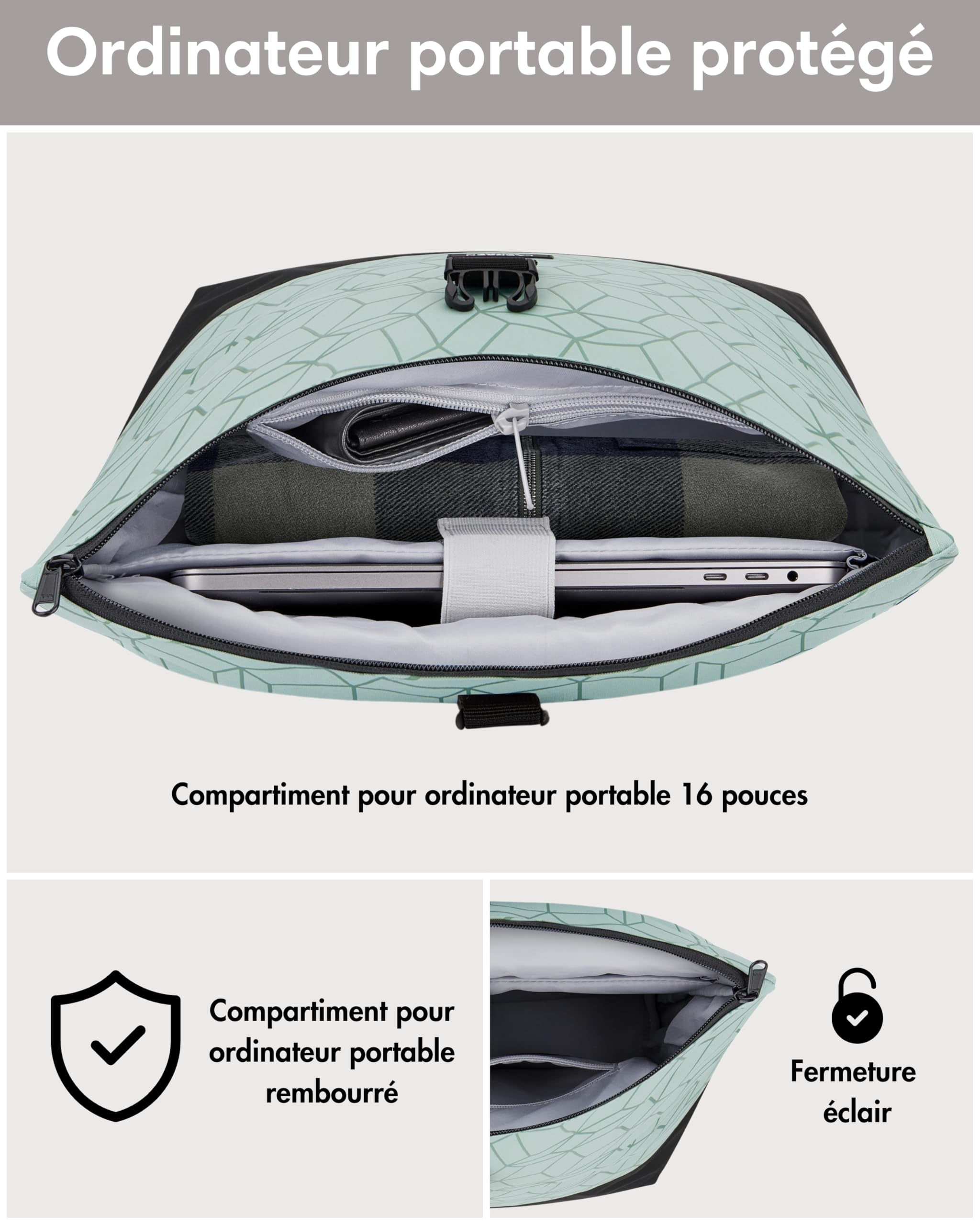 LARKSON Sacoche Vélo Menthe - Tammo Bike - Sac à Dos Multifonctionnel 2 en 1 & Sacoche Arrière Bicyclette - Hydrofuge