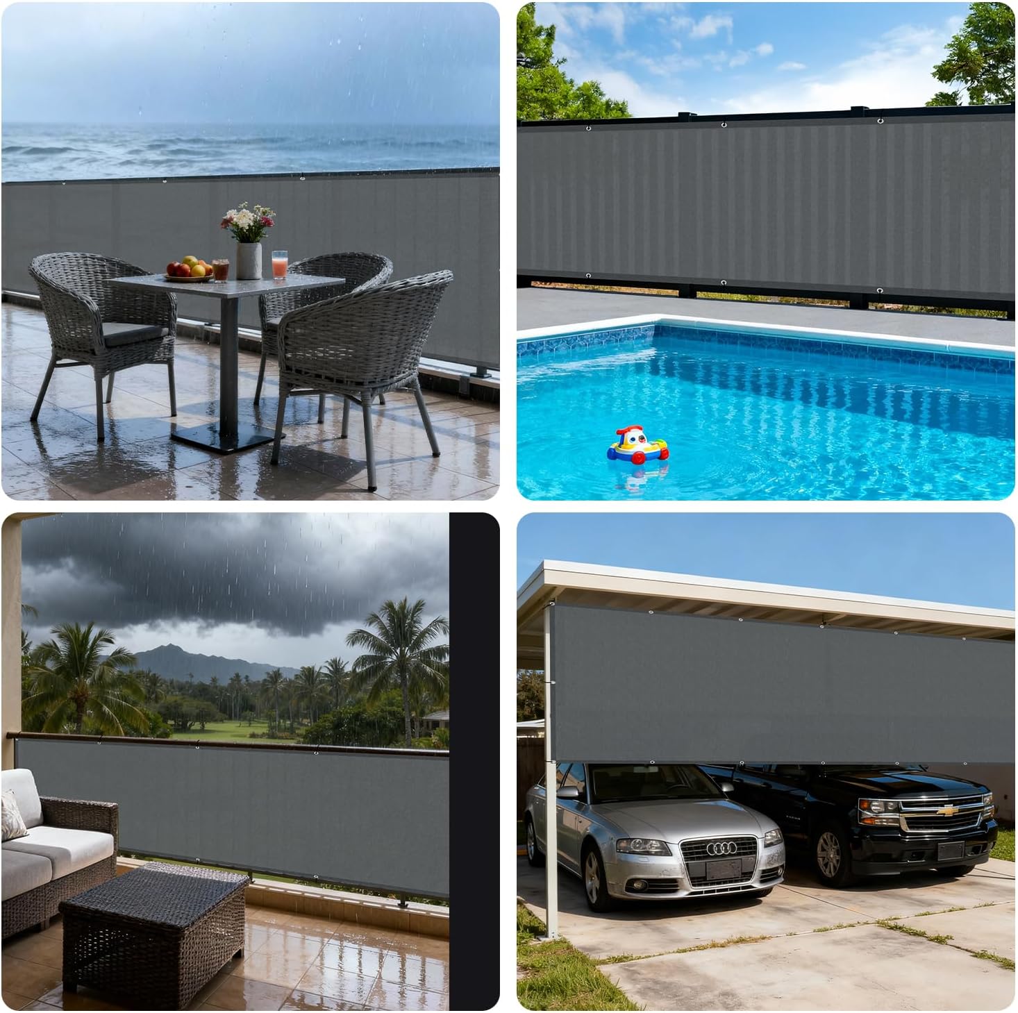 SUNNY GUARD 3'x5' Dark Grey Waterproof Balcony Privacy Screen Fence, Apartments Railing Heavy Duty Wind Screen for Outdoor,Deck,Backyard,Patio Privacy