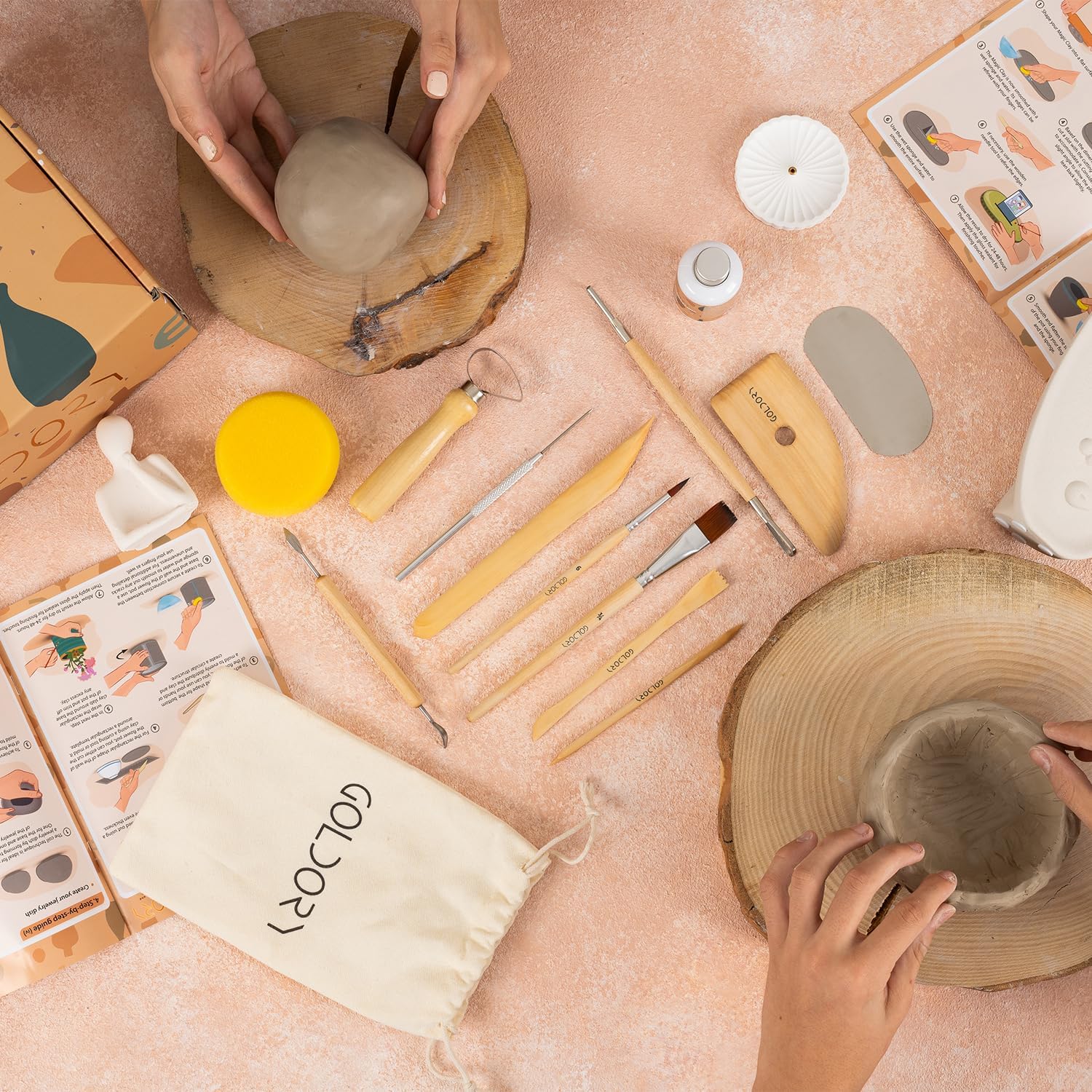 Töpferset für Zuhause mit lufttrocknendem Ton | Ton Set für Kinder ohne Brennen | 2,5 kg Trockenton selbsttrocknend zum Basteln | DIY Töpfern für Erwachsene | Kreativset Geschenke