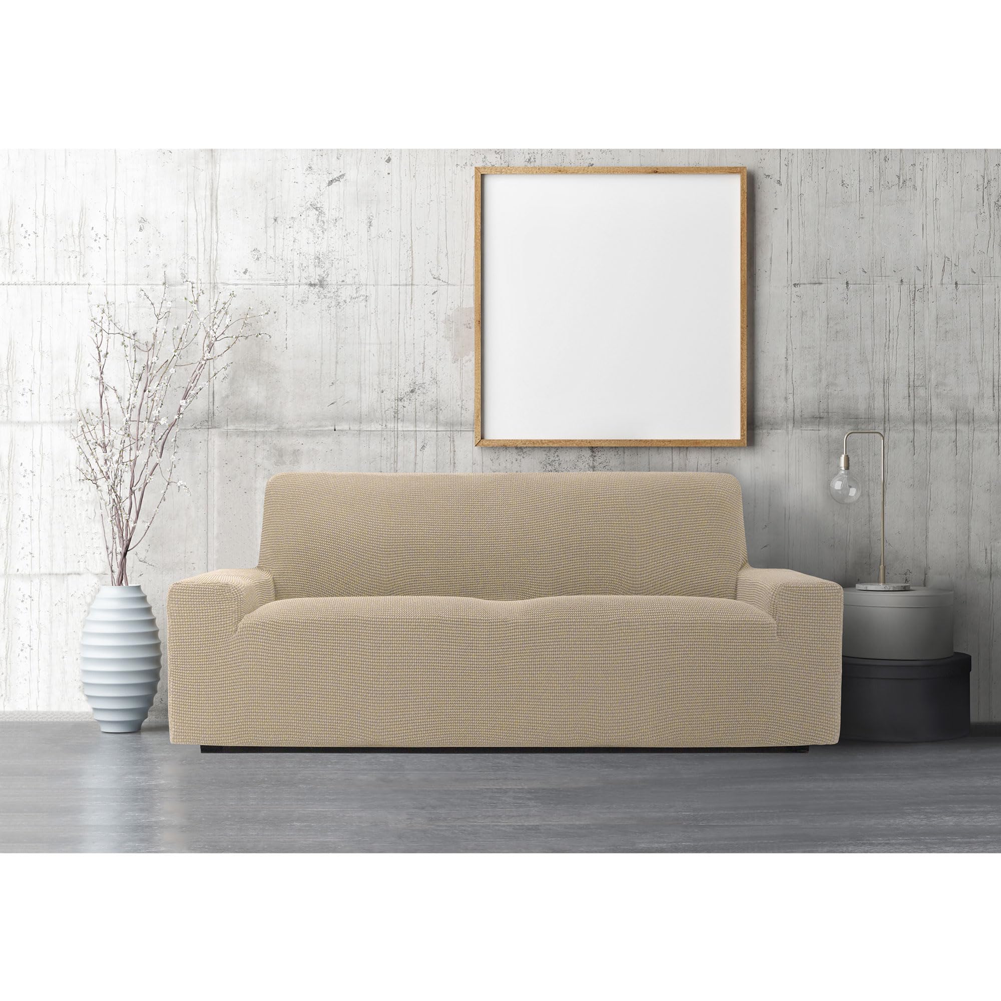 FAVERTI® Funda Sofá Super Elástica 3 plazas de 180 a 230 cm | Modelo NOVELE | Beige | Funda Universal Ideal para Cualquier Forma de sofá | Protector de Calidad Tejido Jacquard Tacto algodón