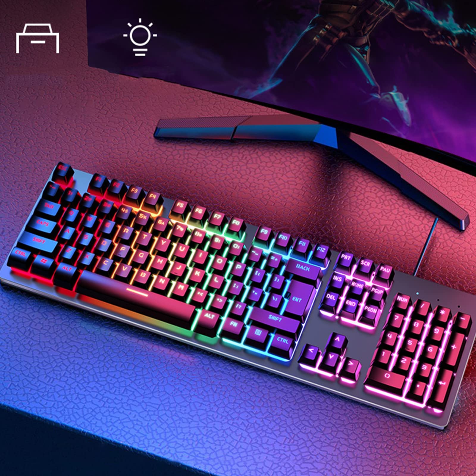 ADMLZQQ 105 klawiszy Anti-Ghosting z podświetleniem LED 3 tryby dynamiczne, ergonomiczna mechaniczna klawiatura do gier, przewodowy USB do komputera