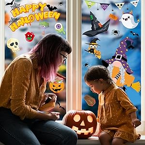 Orfonbi Halloween Window Clings for Kids - 9 Sheets Cute Halloween Window Decorations Gnome Window Stickers for Glass Windows Double Sided for Room Party