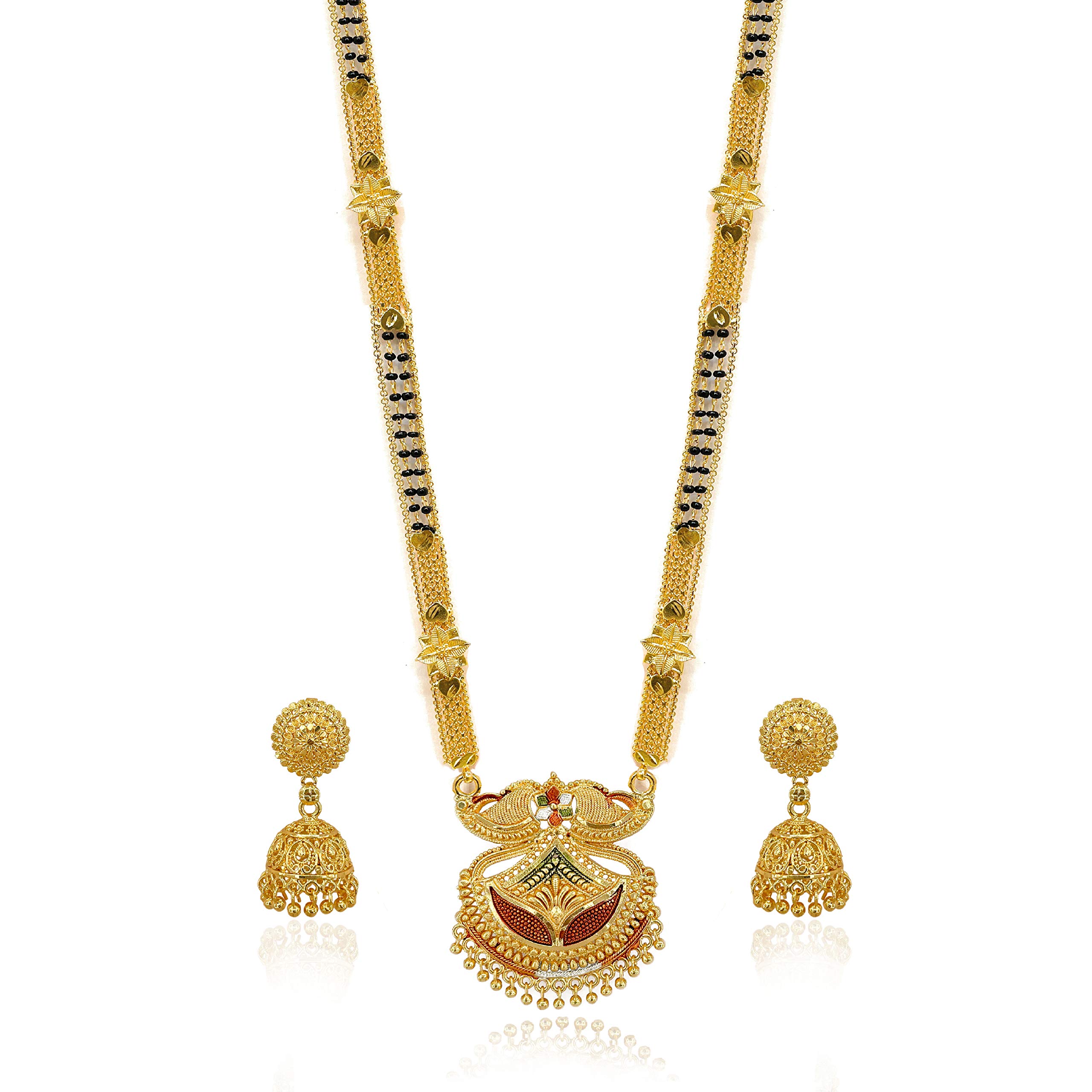 Brado Jewellery Traditional Gold Plated 30 inch Long 2 inch Earring Set Mangalsutra/Tanmaniya/nallapusalu/Black Beads Mangalsutr For Women and Girls (B08Y6WQCD2) Amazon Price History, Amazon Price Tracker